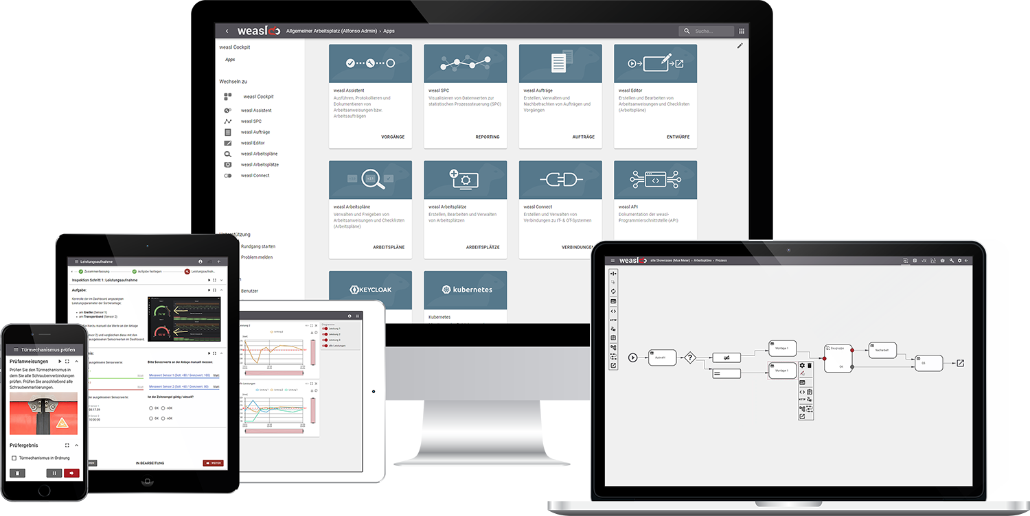 Werkerassistenzsystem weasl auf Notebook, Smartphone und Tablet