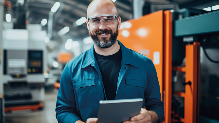 Digital worker guidance on a tablet helps a worker fulfill his tasks